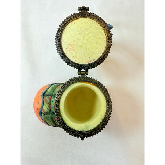 Green Whimsical Patchwork Glittery Holiday Resin Snowman Trinket Box - Picture 6 of 7